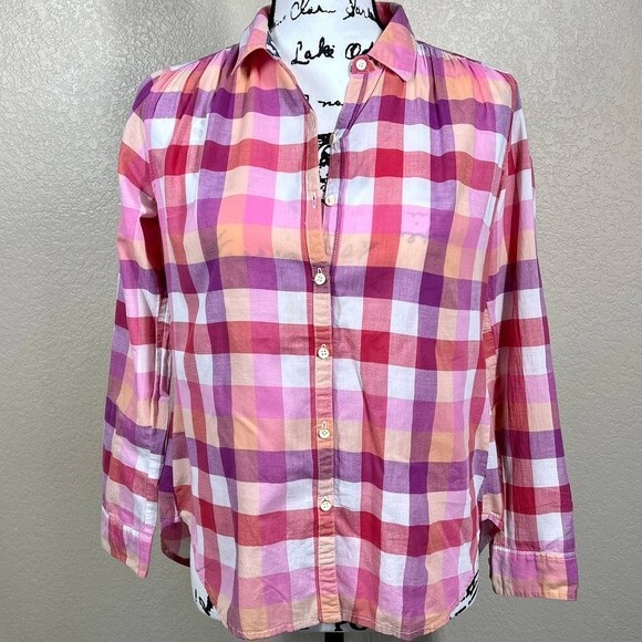 Anthropologie Isabella Sinclair pink Hibiscus Tea plaid Shirt Button up size XS - Picture 5 of 13
